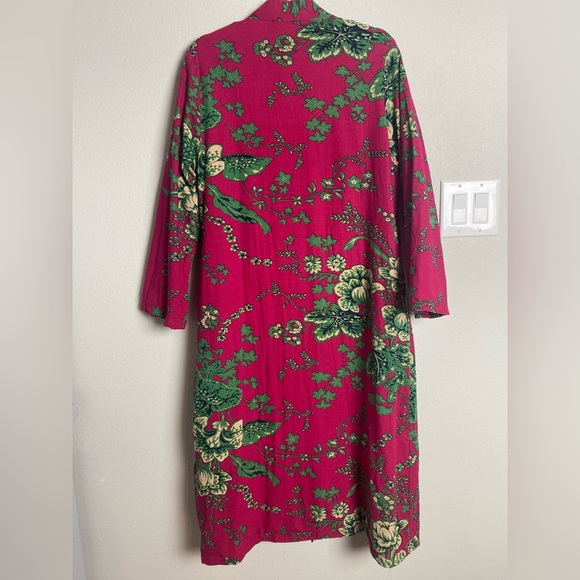 LZJN Women's Cotton linen Trench Coat Floral Print Long Jacket with Pockets 🩷💚 - Picture 5 of 13